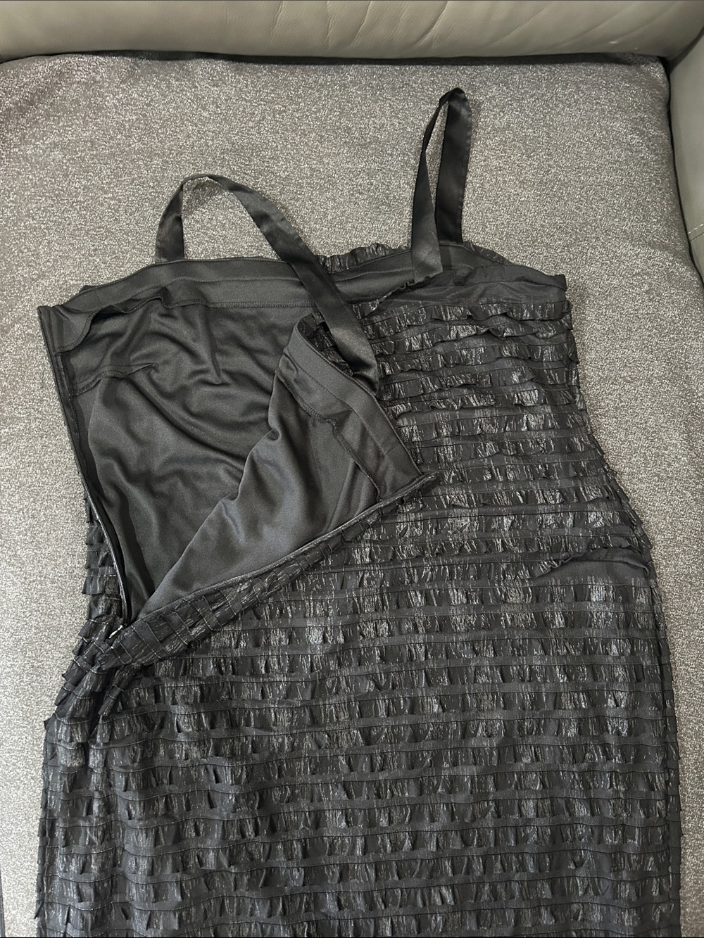 R&M Richard’s Black Ruffled Strap Dress sz 18 Made in The USA vintage - Picture 5 of 6